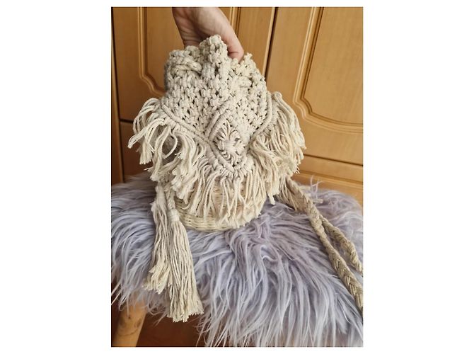 Autre Marque Borsa Cesto in Maglia di Cotone Crema - vista 6