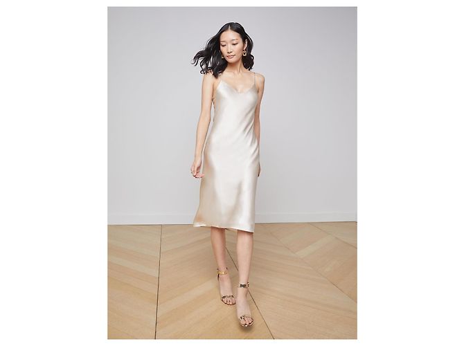 Vestido lencero L'Agence Jodie de seda crema Crudo - vista 9