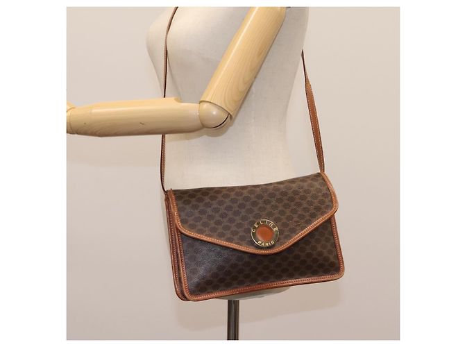 Céline Borsa a spalla in tela Macadam CELINE in pelle PVC marrone oro Auth BD213 D'oro - vista 18