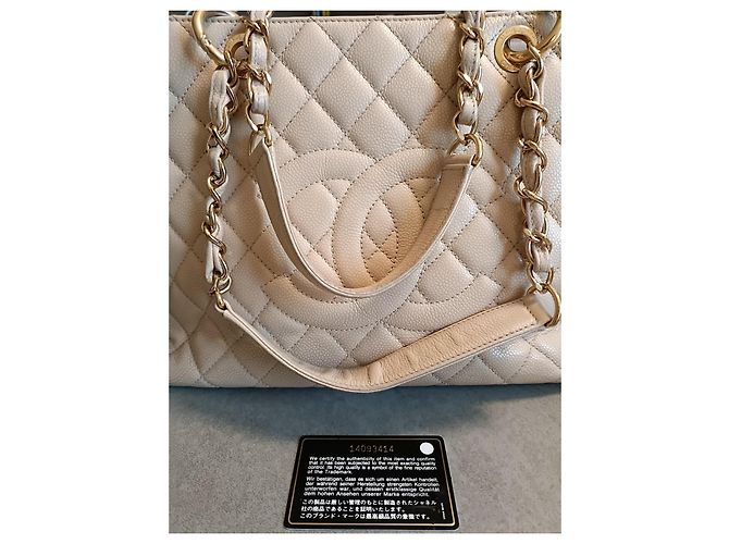 Wallet On Chain Borsa Shopping Tote Chanel GST Beige in Pelle - vista 3
