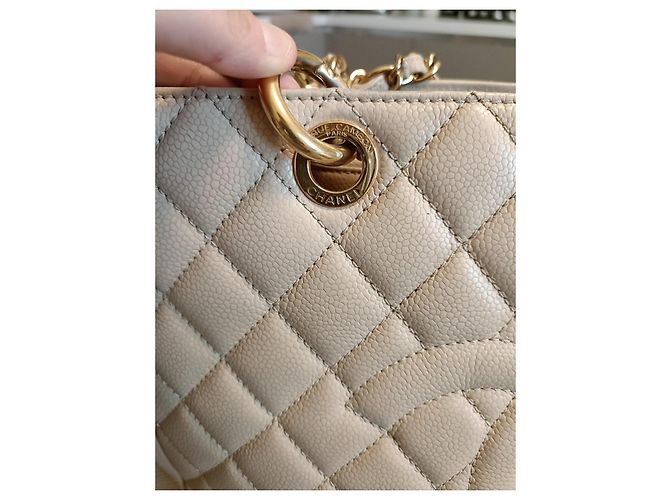 Wallet On Chain Borsa Shopping Tote Chanel GST Beige in Pelle - vista 4