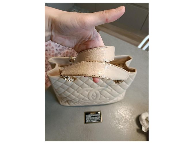 Wallet On Chain Borsa Shopping Tote Chanel GST Beige in Pelle - vista 5