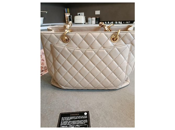 Wallet On Chain Borsa Shopping Tote Chanel GST Beige in Pelle - vista 7