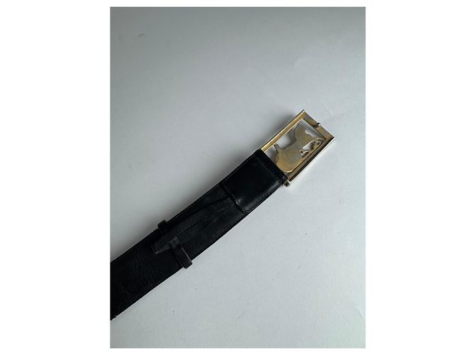 Céline Vintage Celine Paris Triomphe Leder Gürtel Schwarz - Ansicht 2