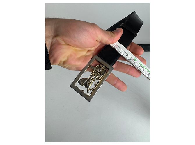Céline Vintage Celine Paris Triomphe Leder Gürtel Schwarz - Ansicht 7