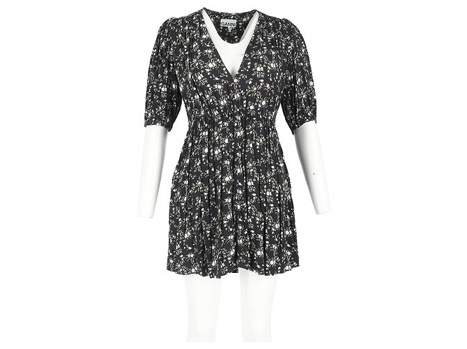 Vestido mini de crepé estampado Ganni en viscosa verde - vista 4