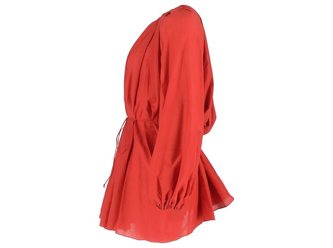 Autre Marque Abito Mini Gathered Matteau in Cotone Organico Rosso e Seta - vista 2