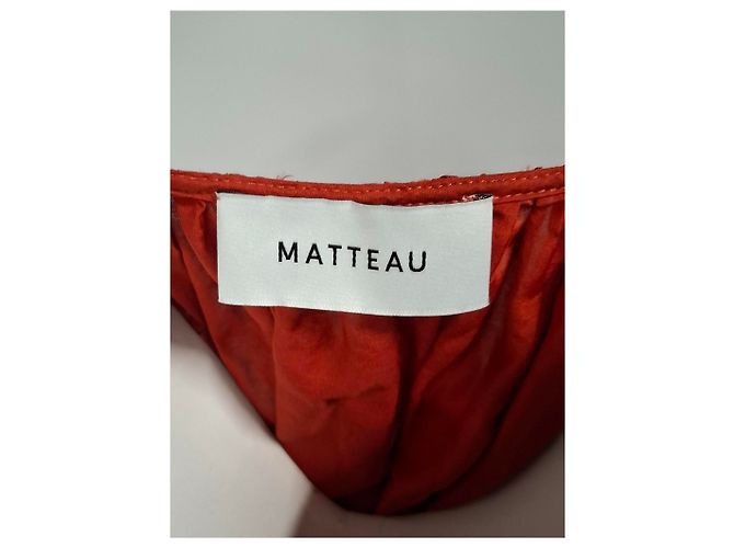 Autre Marque Abito Mini Gathered Matteau in Cotone Organico Rosso e Seta - vista 8