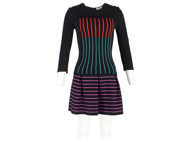 Abito mini svasato a righe Fendi in lana multicolore - vista 4