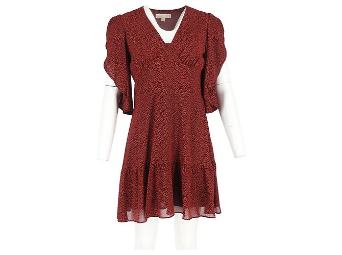 MICHAEL Michael Kors bedrucktes Mini-Kleid mit Cascade-Ärmeln aus rotem Polyester - Ansicht 4