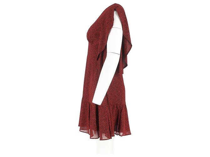 MICHAEL Michael Kors bedrucktes Mini-Kleid mit Cascade-Ärmeln aus rotem Polyester - Ansicht 5