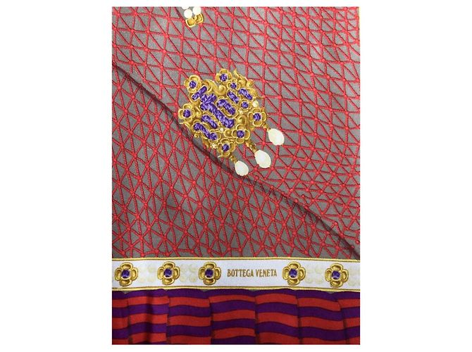 Quadrato in seta multicolore Bottega Veneta anni '90 Rosa Rosso D'oro Bianco sporco Viola scuro - vista 2