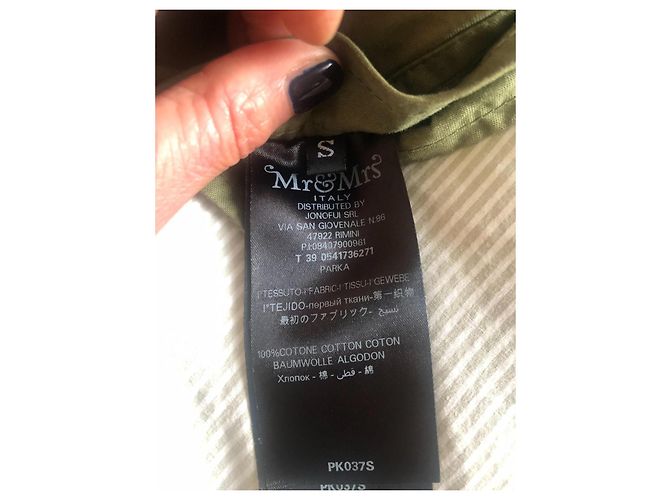 Parka de algodón Mr & Mrs Italy verde con borde de piel de mapache rosa - vista 10