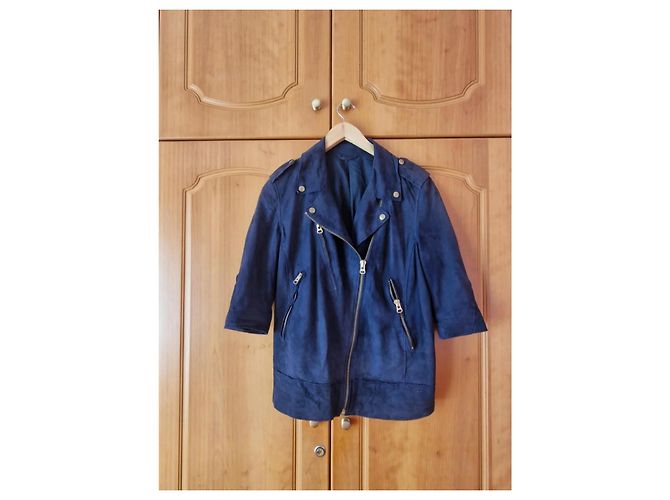 Acne Blue Suede Biker Jacket - view 2