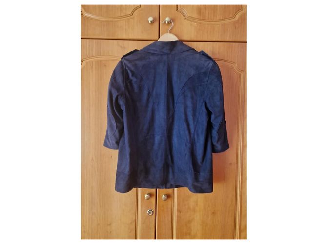 Acne Blue Suede Biker Jacket - view 4