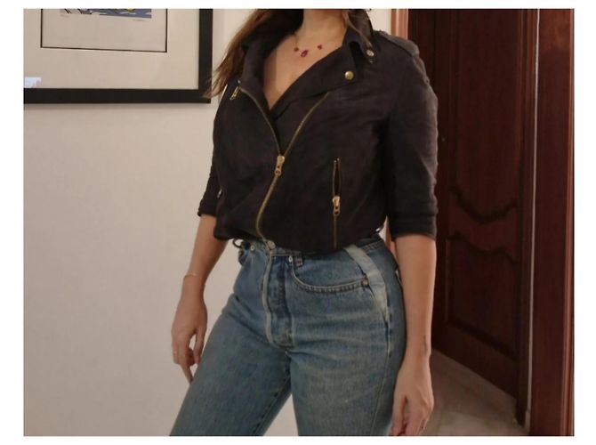 Acne Blue Suede Biker Jacket - view 5
