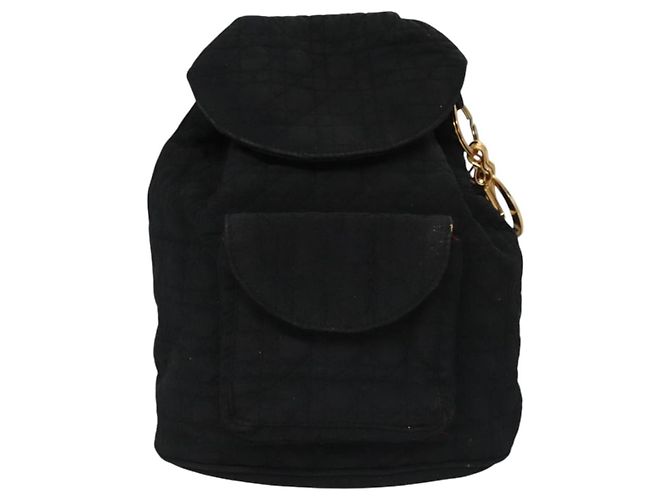 Christian Dior Zaino Lady Dior in nylon nero e oro Auth 113919 D'oro - vista 13