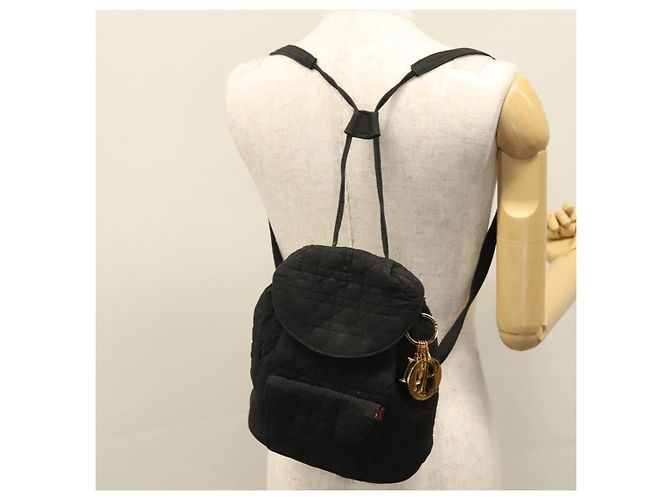 Christian Dior Zaino Lady Dior in nylon nero e oro Auth 113919 D'oro - vista 22