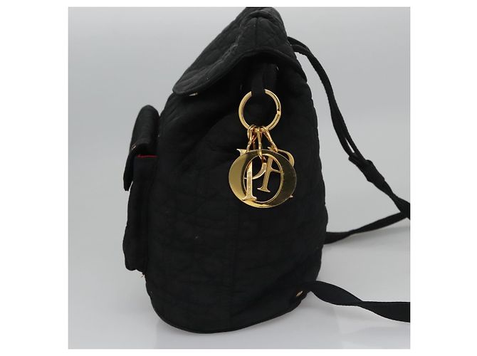 Christian Dior Zaino Lady Dior in nylon nero e oro Auth 113919 D'oro - vista 3