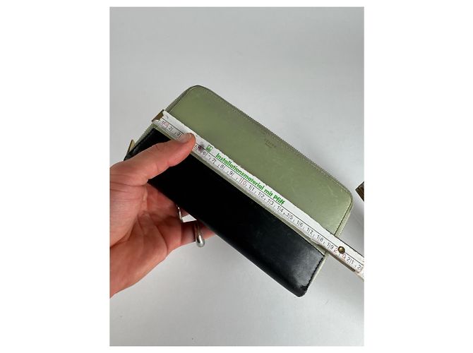 Céline Vintage Celine Triomphe Leather Wallet Green Black - view 10