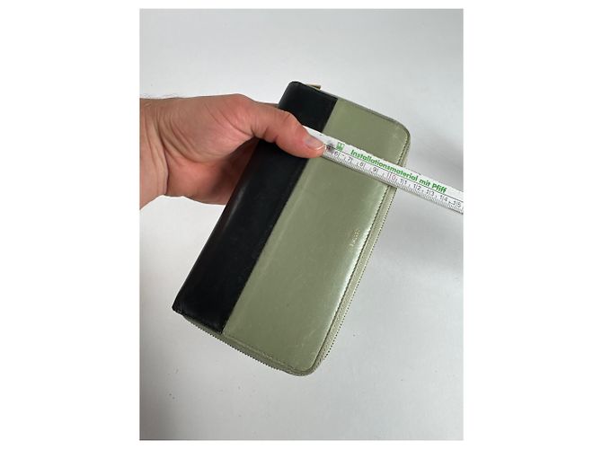Céline Vintage Celine Triomphe Leather Wallet Green Black - view 11