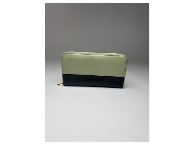 Céline Vintage Celine Triomphe Leather Wallet Green Black - view 12