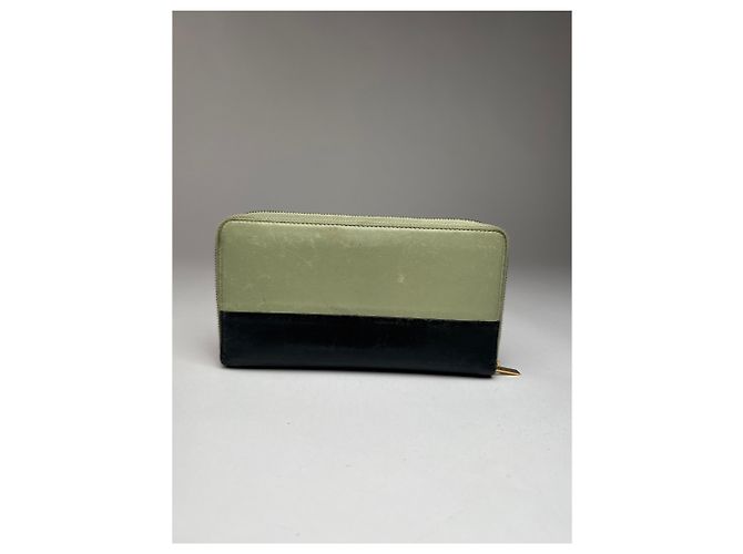 Céline Vintage Celine Triomphe Leather Wallet Green Black - view 2
