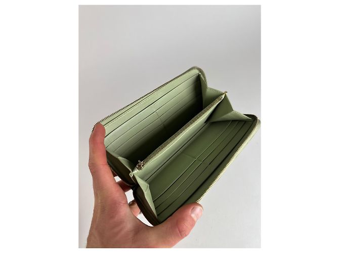 Céline Vintage Celine Triomphe Leather Wallet Green Black - view 3