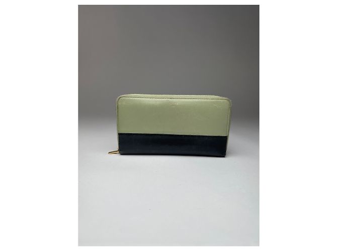 Céline Vintage Celine Triomphe Leather Wallet Green Black - view 5