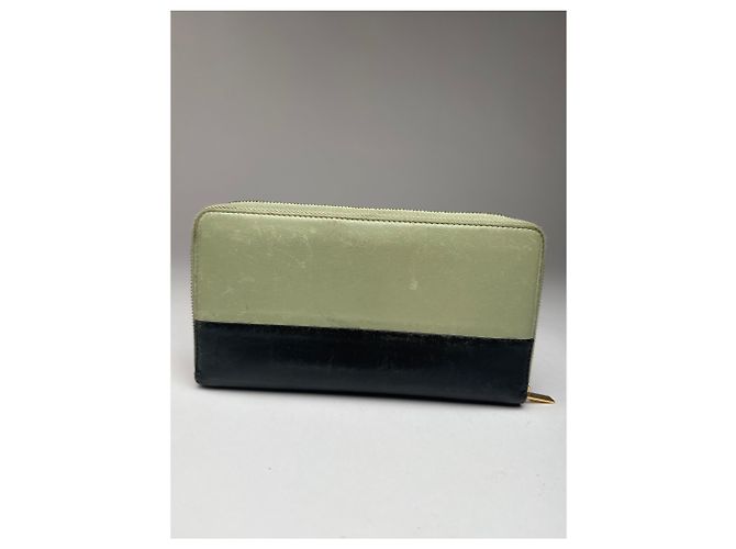 Céline Vintage Celine Triomphe Leather Wallet Green Black - view 6