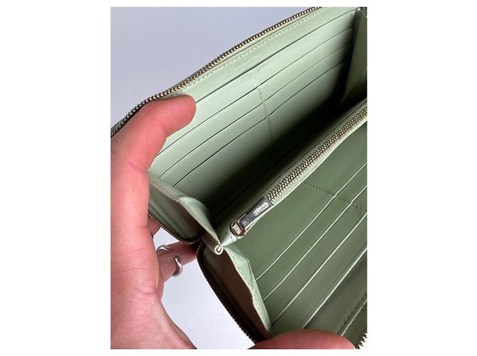 Céline Vintage Celine Triomphe Leather Wallet Green Black - view 8