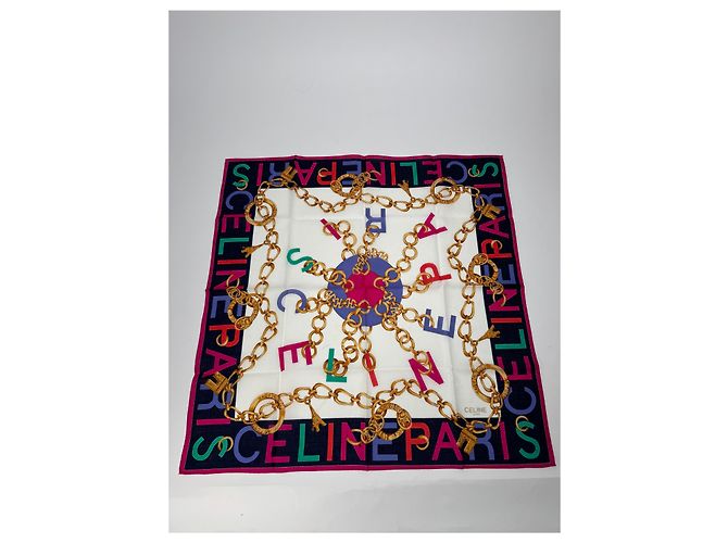 Céline Foulard in seta vintage Celine Paris Multicolore - vista 7