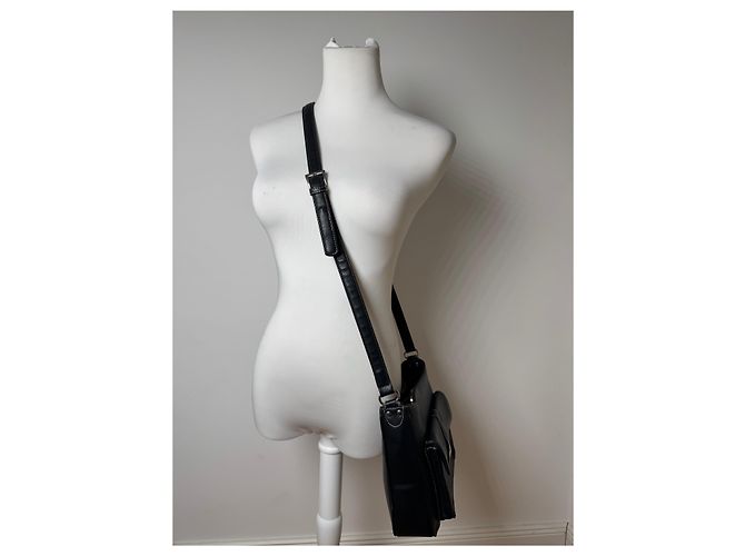 Vintage Courreges Paris Leder Tasche Schwarz - Ansicht 15
