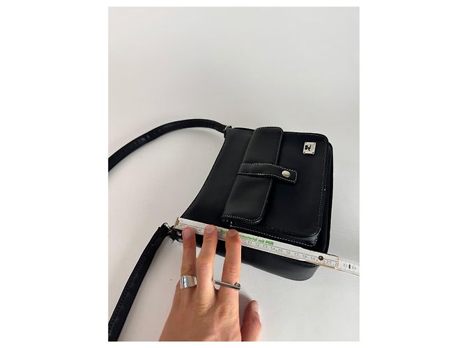 Vintage Courreges Paris Leder Tasche Schwarz - Ansicht 8