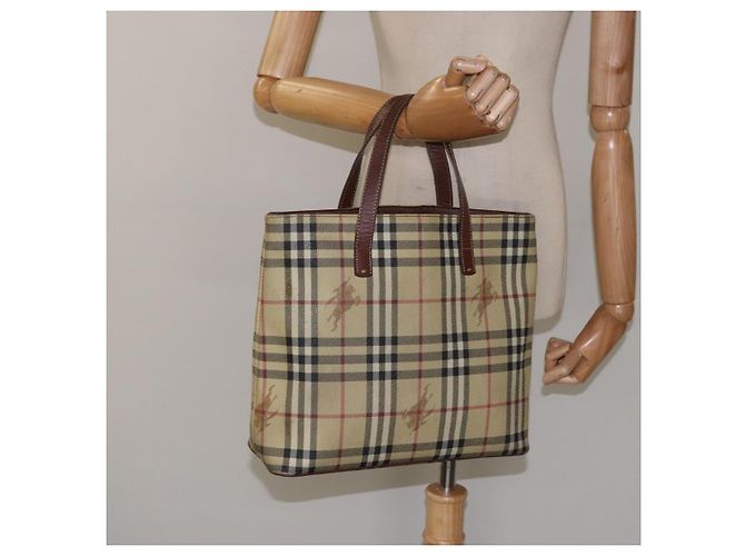 Borsa Tote Burberry Nova Check in pelle PVC beige Auth 113447 - vista 20