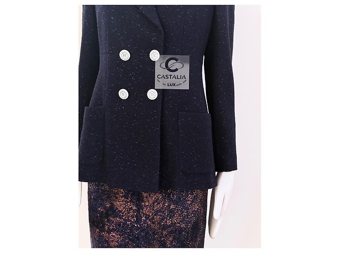 Chanel Neue Ikonische La Pausa Shimmer Tweed Jacke 36 FR Marineblau - Ansicht 15