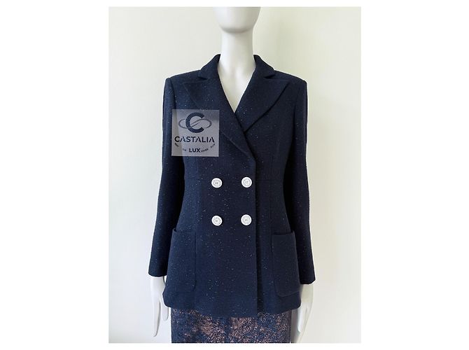Chanel Neue Ikonische La Pausa Shimmer Tweed Jacke 36 FR Marineblau - Ansicht 2