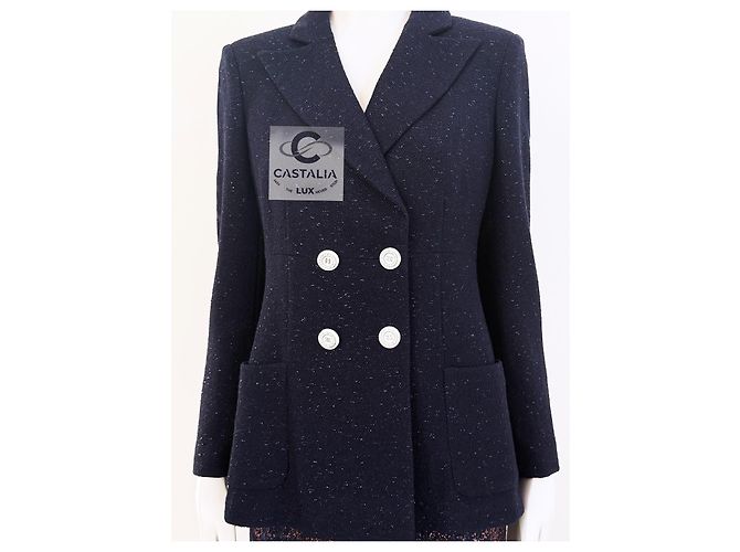 Chanel Neue Ikonische La Pausa Shimmer Tweed Jacke 36 FR Marineblau - Ansicht 9