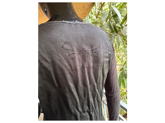 Autre Marque T-shirt nera a maniche lunghe con libellula in strass Nero - vista 5
