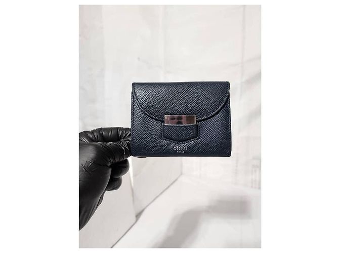 Céline CELINE Cartera multifuncional pequeña de piel de ternera granulada azul marino - vista 11