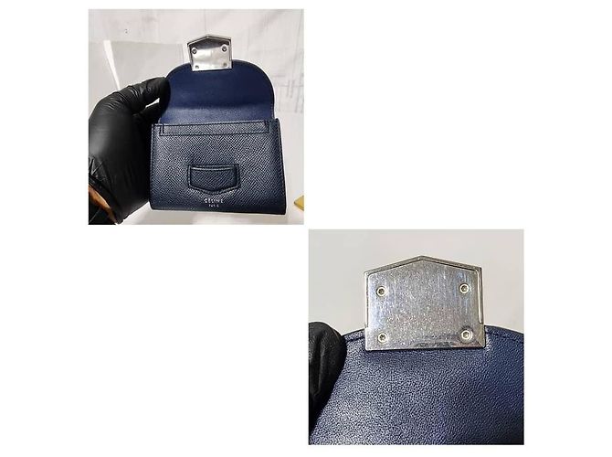 Céline CELINE Cartera multifuncional pequeña de piel de ternera granulada azul marino - vista 6