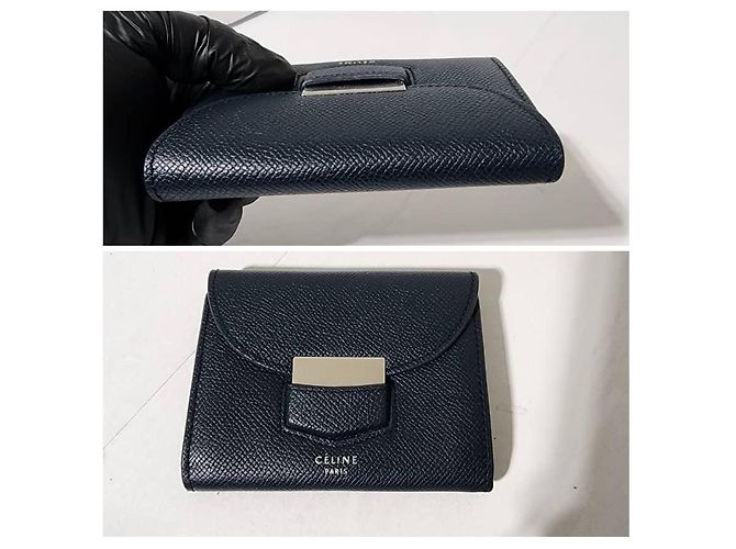 Céline CELINE Cartera multifuncional pequeña de piel de ternera granulada azul marino - vista 7