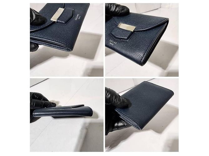 Céline CELINE Cartera multifuncional pequeña de piel de ternera granulada azul marino - vista 9