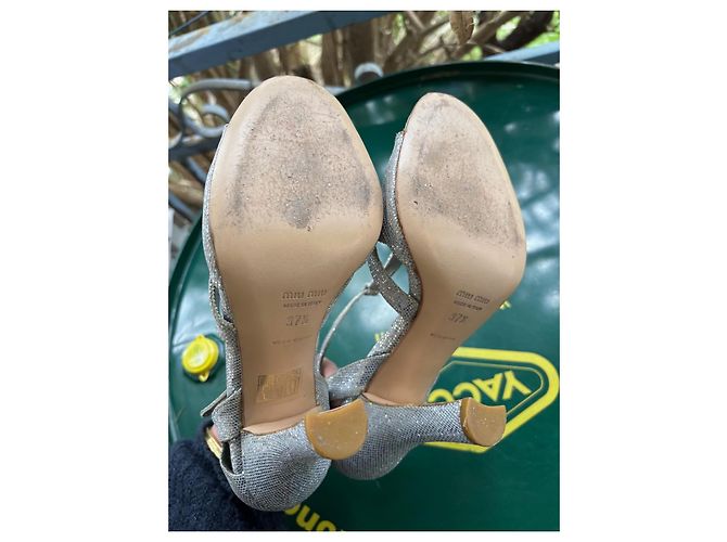 Sandali Miu Miu in pelle e paillettes argentate Argento - vista 5