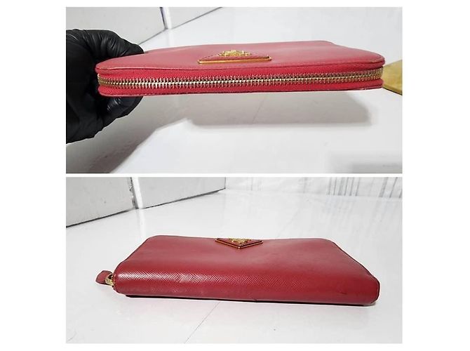 PRADA Carteira com zíper em couro Saffiano Rosa - vista 4