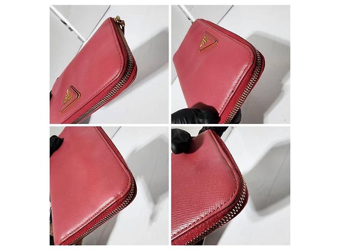 PRADA Carteira com zíper em couro Saffiano Rosa - vista 9
