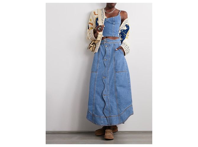 Falda midi de denim azul Farm Rio - vista 3