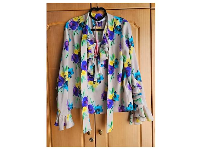 Top Msgm in seta multicolore con maniche a campana - vista 3
