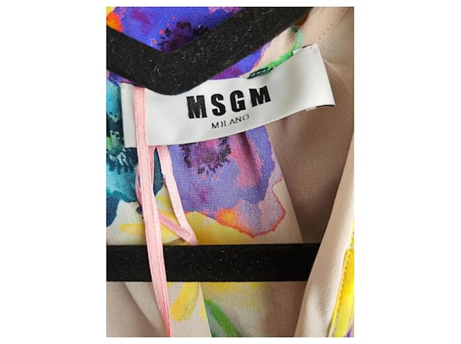 Top Msgm in seta multicolore con maniche a campana - vista 4