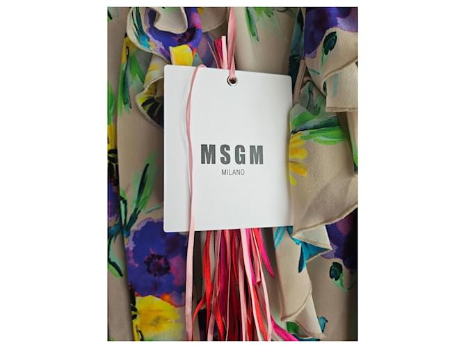 Top Msgm in seta multicolore con maniche a campana - vista 6